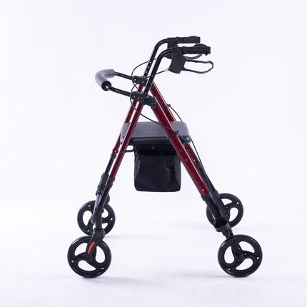 EQUIPMED 4 Wheel Lightweight Rollator Walker, Aluminium Frame, Seat, Carry Bag, for Seniors, Red.