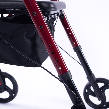 EQUIPMED 4 Wheel Lightweight Rollator Walker, Aluminium Frame, Seat, Carry Bag, for Seniors, Red.