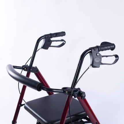 EQUIPMED 4 Wheel Lightweight Rollator Walker, Aluminium Frame, Seat, Carry Bag, for Seniors, Red.