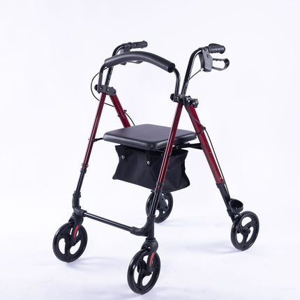 EQUIPMED 4 Wheel Lightweight Rollator Walker, Aluminium Frame, Seat, Carry Bag, for Seniors, Red.