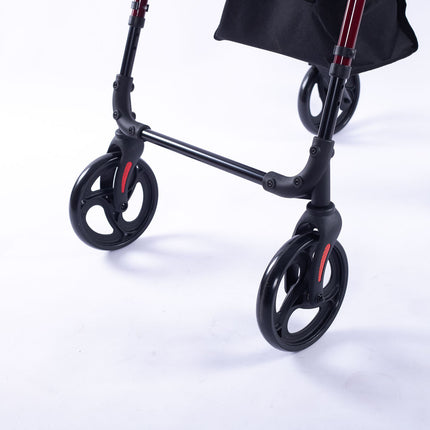 EQUIPMED 4 Wheel Lightweight Rollator Walker, Aluminium Frame, Seat, Carry Bag, for Seniors, Red.