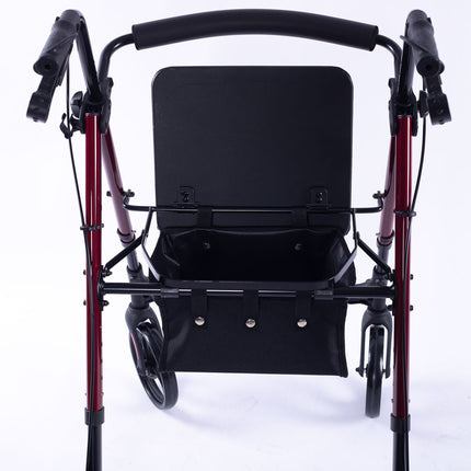 EQUIPMED 4 Wheel Lightweight Rollator Walker, Aluminium Frame, Seat, Carry Bag, for Seniors, Red.