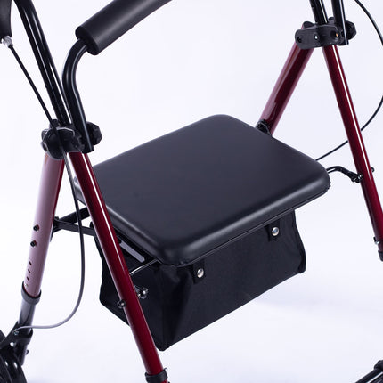 EQUIPMED 4 Wheel Lightweight Rollator Walker, Aluminium Frame, Seat, Carry Bag, for Seniors, Red.