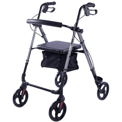 EQUIPMED 4 Wheel Lightweight Rollator Walker, Aluminium Frame, Seat, Carry Bag, for Seniors, Titanium Style.