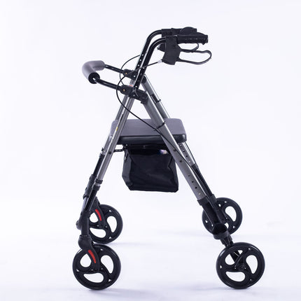 EQUIPMED 4 Wheel Lightweight Rollator Walker, Aluminium Frame, Seat, Carry Bag, for Seniors, Titanium Style.
