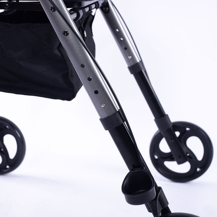 EQUIPMED 4 Wheel Lightweight Rollator Walker, Aluminium Frame, Seat, Carry Bag, for Seniors, Titanium Style.
