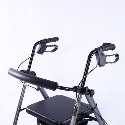 EQUIPMED 4 Wheel Lightweight Rollator Walker, Aluminium Frame, Seat, Carry Bag, for Seniors, Titanium Style.