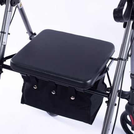 EQUIPMED 4 Wheel Lightweight Rollator Walker, Aluminium Frame, Seat, Carry Bag, for Seniors, Titanium Style.