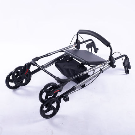 EQUIPMED 4 Wheel Lightweight Rollator Walker, Aluminium Frame, Seat, Carry Bag, for Seniors, Titanium Style.