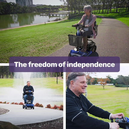 EQUIPMED FreeLite+ Mid-Sized Electric Foldable Mobility Scooter, Lithium Battery, Long Range and Easy Charging, Blue.