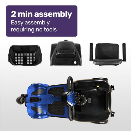 EQUIPMED FreeLite+ Mid-Sized Electric Foldable Mobility Scooter, Lithium Battery, Long Range and Easy Charging, Blue.