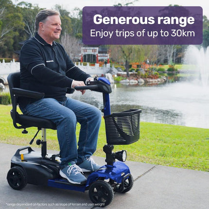 EQUIPMED FreeLite+ Mid-Sized Electric Foldable Mobility Scooter, Lithium Battery, Long Range and Easy Charging, Blue.