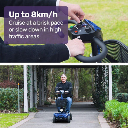 EQUIPMED FreeLite+ Mid-Sized Electric Foldable Mobility Scooter, Lithium Battery, Long Range and Easy Charging, Blue.