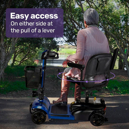 EQUIPMED FreeLite+ Mid-Sized Electric Foldable Mobility Scooter, Lithium Battery, Long Range and Easy Charging, Blue.