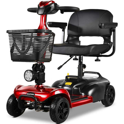 EQUIPMED FreeLite+ Mid-Sized Foldable Electric Mobility Scooter, Lithium Battery, Long Range and Easy Charging, Red.