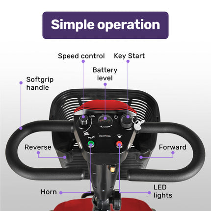 EQUIPMED FreeLite+ Mid-Sized Foldable Electric Mobility Scooter, Lithium Battery, Long Range and Easy Charging, Red.