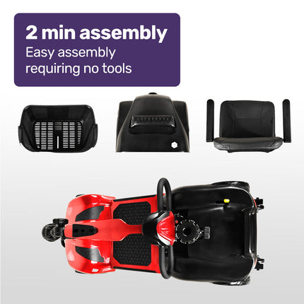 EQUIPMED FreeLite+ Mid-Sized Foldable Electric Mobility Scooter, Lithium Battery, Long Range and Easy Charging, Red.