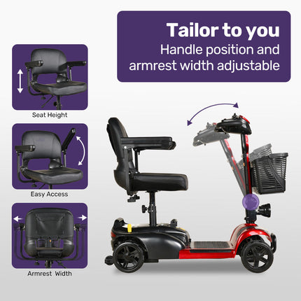 EQUIPMED FreeLite+ Mid-Sized Foldable Electric Mobility Scooter, Lithium Battery, Long Range and Easy Charging, Red.