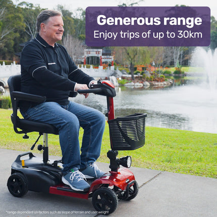 EQUIPMED FreeLite+ Mid-Sized Foldable Electric Mobility Scooter, Lithium Battery, Long Range and Easy Charging, Red.