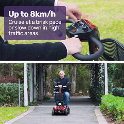 EQUIPMED FreeLite+ Mid-Sized Foldable Electric Mobility Scooter, Lithium Battery, Long Range and Easy Charging, Red.