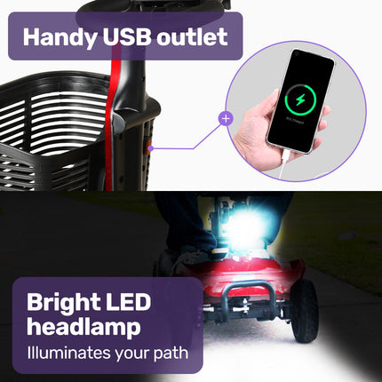 EQUIPMED FreeLite+ Mid-Sized Foldable Electric Mobility Scooter, Lithium Battery, Long Range and Easy Charging, Red.