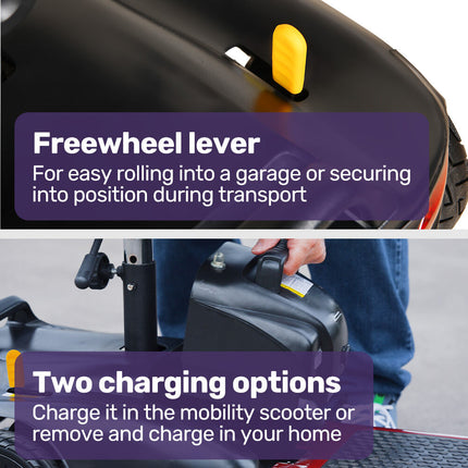 EQUIPMED FreeLite+ Mid-Sized Foldable Electric Mobility Scooter, Lithium Battery, Long Range and Easy Charging, Red.