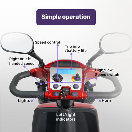 EQUIPMED LeisureCruise Extra Large-Sized, High Power, 182kg Capacity Mobility Scooter  - Red.