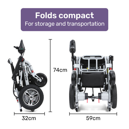 EQUIPMED Ultra-Light Power Wheelchair, Tight Turning, Airline Approved, ARTG Certified, Aluminium Frame, Lithium Battery, Brown.
