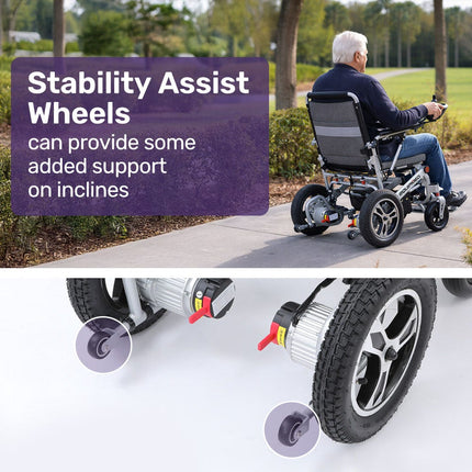 EQUIPMED Ultra-Light Power Wheelchair, Tight Turning, Airline Approved, Folding, ARTG Certified, Aluminium Frame, Lithium Battery, Grey.