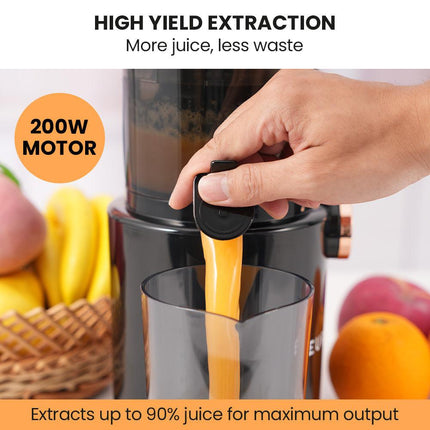 EUROCHEF Cold Press Slow Juicer Machine, Large Chute, 200W, Charcoal Grey.