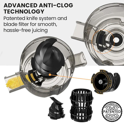 EUROCHEF Cold Press Slow Juicer Machine, Large Chute, 200W, Charcoal Grey.