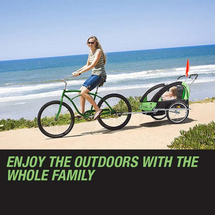 Tag-along Kids Bike Trailer Bicycle Pram Stroller Children Jogger Green.