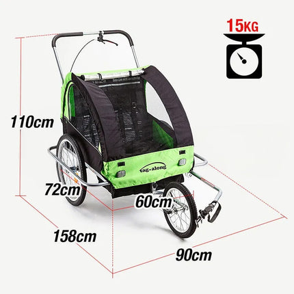 Tag-along Kids Bike Trailer Bicycle Pram Stroller Children Jogger Green.