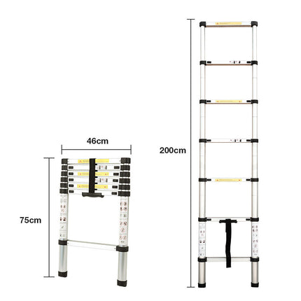Bullet 2m Telescopic Aluminium Ladder Alloy Extension Extendable Steps.