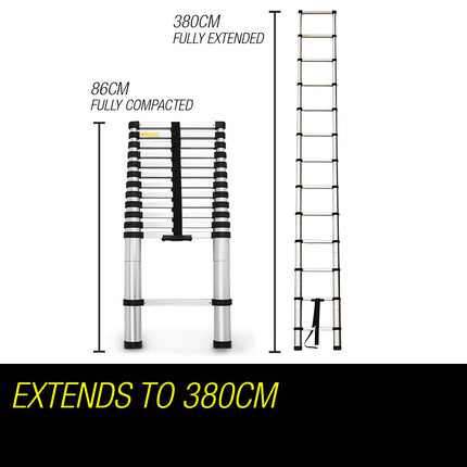 Bullet 3.8m Telescopic Aluminium Ladder Alloy Extension Extendable Steps Multi Portable.
