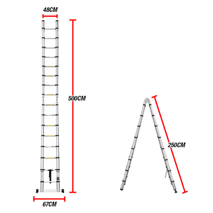Bullet 5m Telescopic Aluminium Multipurpose Ladder Extension Alloy Step.