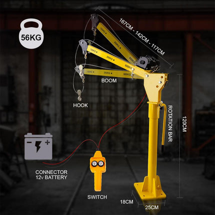 T-REX 12V 800kg 360 Degree Swivel Lifting Crane, for Ute Truck Workshop.