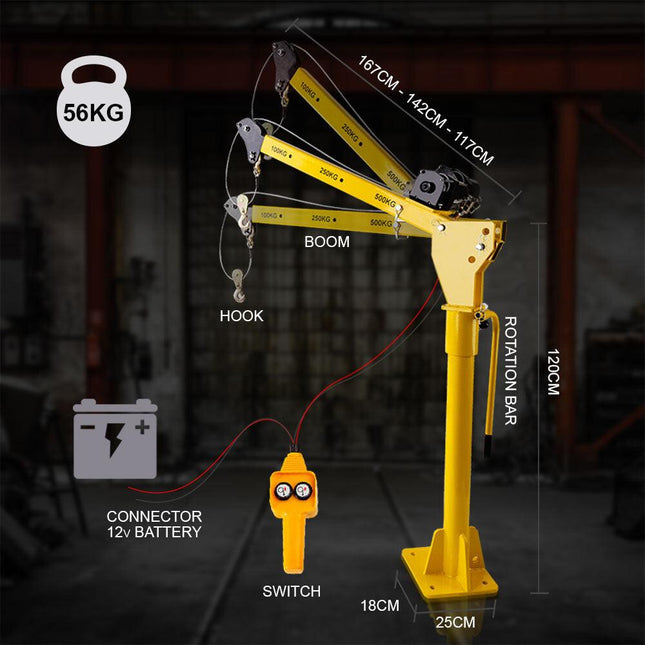 T-REX 12V 800kg 360 Degree Swivel Lifting Crane, for Ute Truck Workshop.