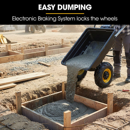 BAUMR-AG 40V Li-ion Powered 300KG / 300L Wheelbarrow, ATV Tow Bar, Deep V-tread Tyre, 2 Wheel Direct Drive.