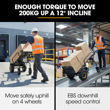 BAUMR-AG 40V Li-ion 260kg Electric Powered Hand Truck Trolley, 400W Brushless motor, Up to 6km/h, 4hr Runtime, Adjustable Width, Folds for Logistics, Moving.