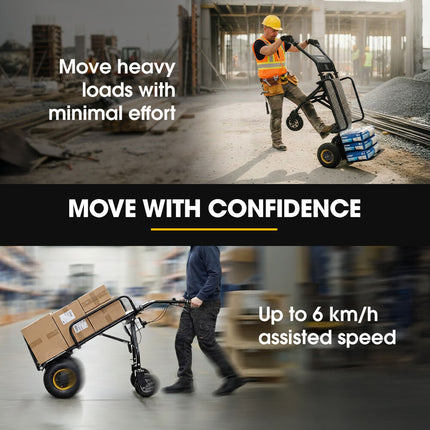 BAUMR-AG 40V Li-ion 260kg Electric Powered Hand Truck Trolley, 400W Brushless motor, Up to 6km/h, 4hr Runtime, Adjustable Width, Folds for Logistics, Moving.