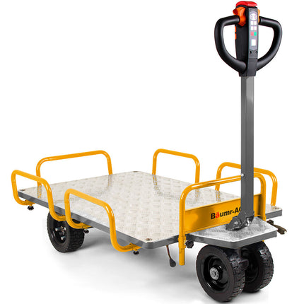 BAUMR-AG 40V Li-ion 400kg Electric Powered Platform Trolley, Adjustable Tray, Utility Cart Trolley for Warehouse Logistics Worksite.