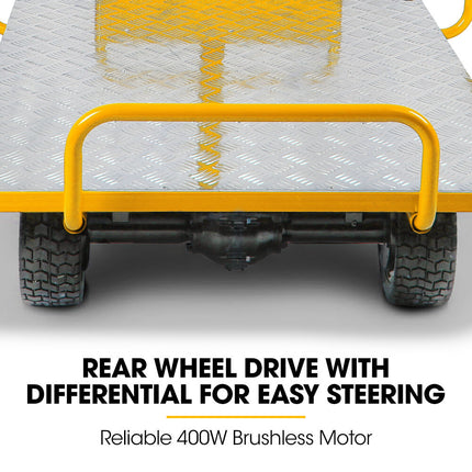 BAUMR-AG 40V Li-ion 400kg Electric Powered Platform Trolley, Adjustable Tray, Utility Cart Trolley for Warehouse Logistics Worksite.