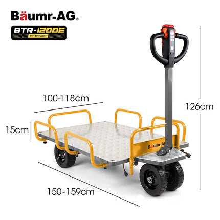 BAUMR-AG 40V Li-ion 400kg Electric Powered Platform Trolley, Adjustable Tray, Utility Cart Trolley for Warehouse Logistics Worksite.