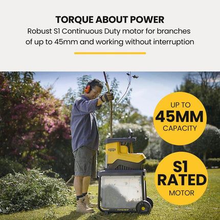 MICHIGAN 2400W Electric Crushing Impact Shredder, Quiet High Torque Garden Mulcher Chipper, Shreds Palm Fronds.