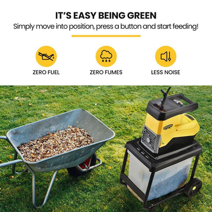 MICHIGAN 2400W Electric Crushing Impact Shredder, Quiet High Torque Garden Mulcher Chipper, Shreds Palm Fronds.