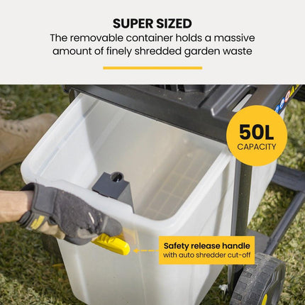 MICHIGAN 2400W Electric Crushing Impact Shredder, Quiet High Torque Garden Mulcher Chipper, Shreds Palm Fronds.
