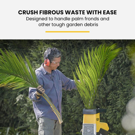 MICHIGAN 2400W Electric Crushing Impact Shredder, Quiet High Torque Garden Mulcher Chipper, Shreds Palm Fronds.