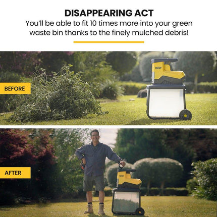 MICHIGAN 2400W Electric Crushing Impact Shredder, Quiet High Torque Garden Mulcher Chipper, Shreds Palm Fronds.