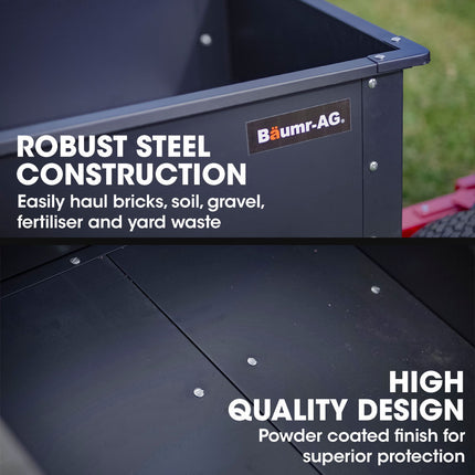 BAUMR-AG 270kg Capacity Metal Dump Cart, for Ride on Mower.